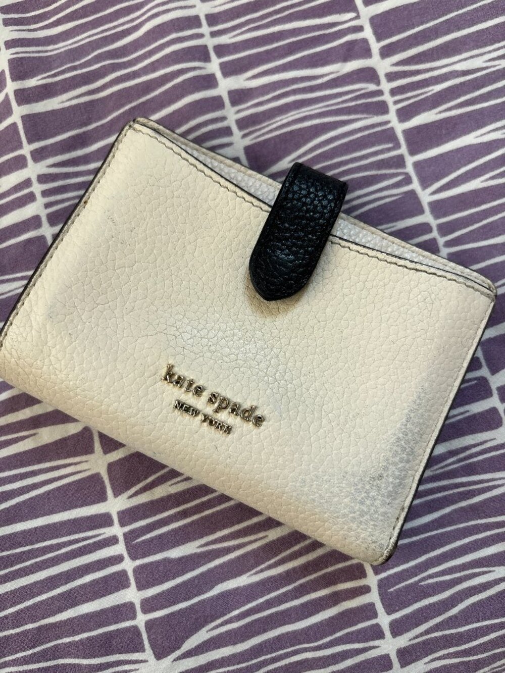 Kate Spade Three-Tone Pebbled Leather BiFold Wallet - White, Black, Cream